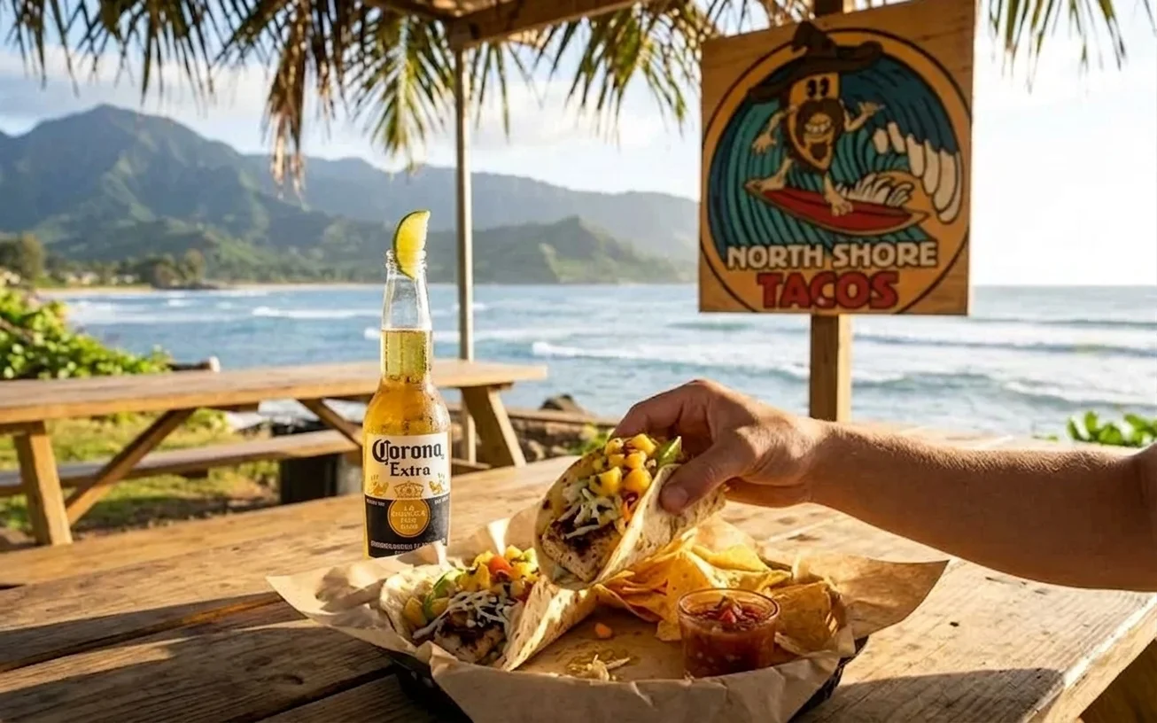 Signature Surf Sauce on a golden crispy fish taco